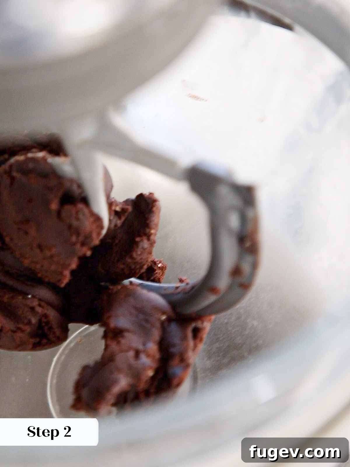 Velvety Chocolate Thumbprint Wonders 8 Smooth, rich chocolate cookie dough after mixing in a stand mixer.