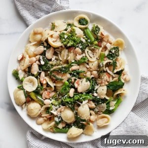 Lemon rapini pasta on a plate.