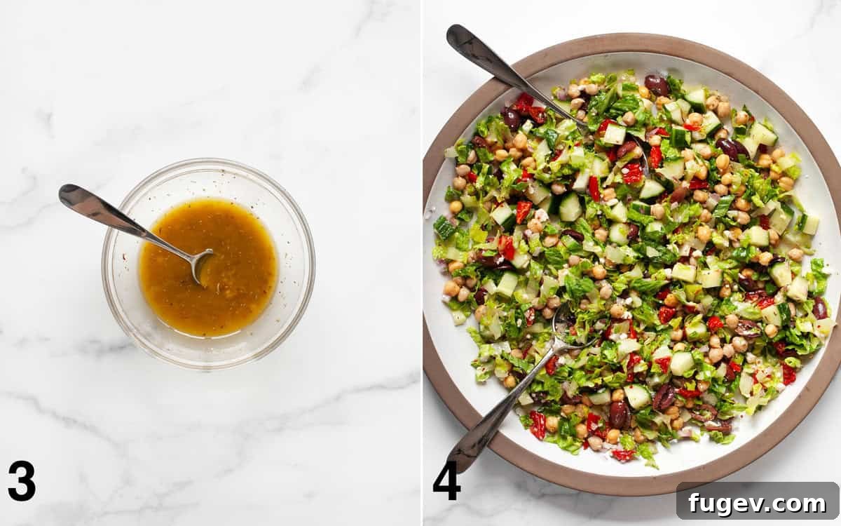 Golden Quinoa Mediterranean Delight 5 Fresh Mediterranean salad ingredients combined in a large bowl, lightly tossed with dressing.