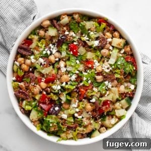 Mediterranean salad with crispy quinoa in a bowl.