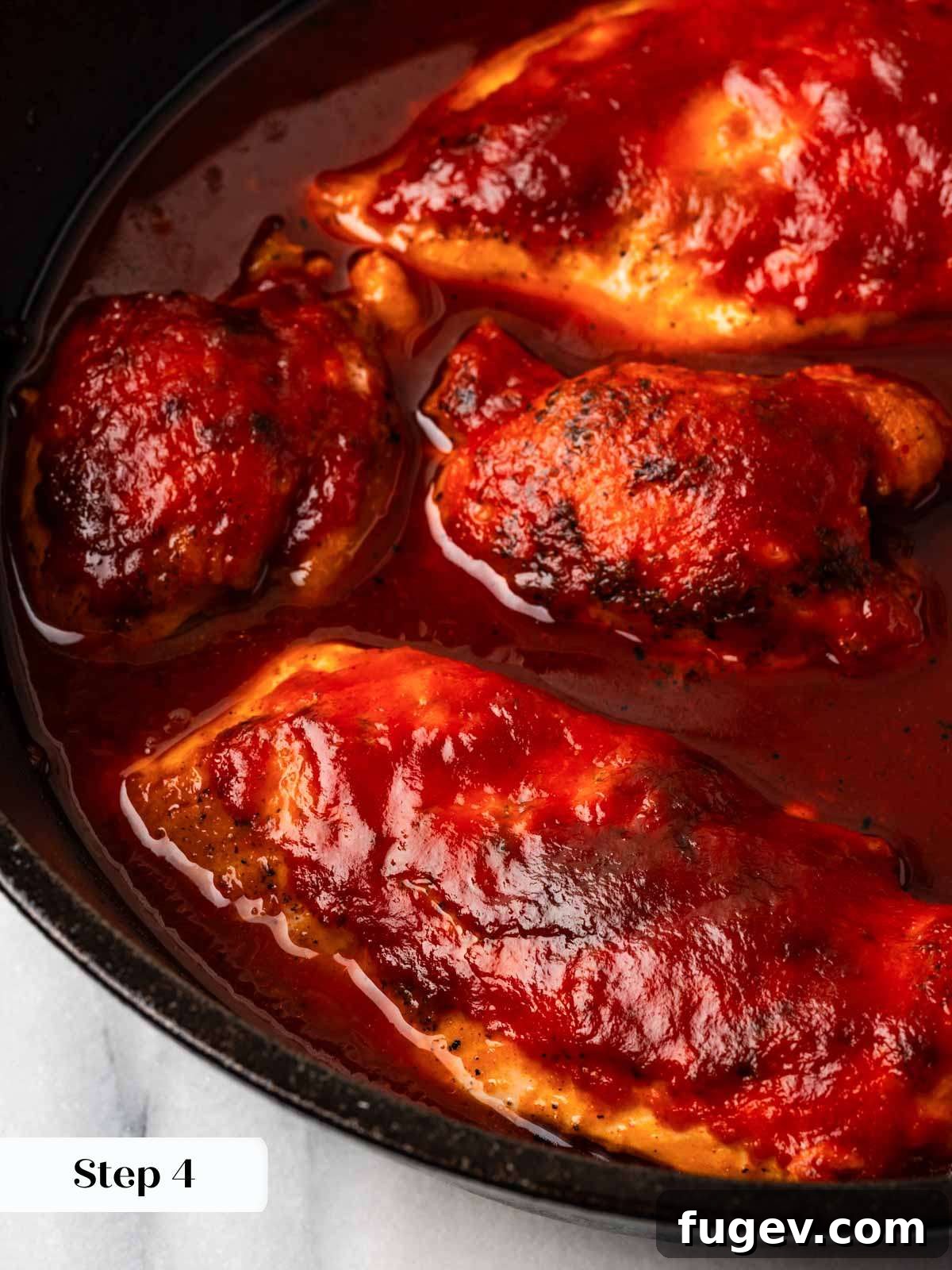 Perfect Backyard BBQ Chicken 12 cooked bbq chicken in skillet.