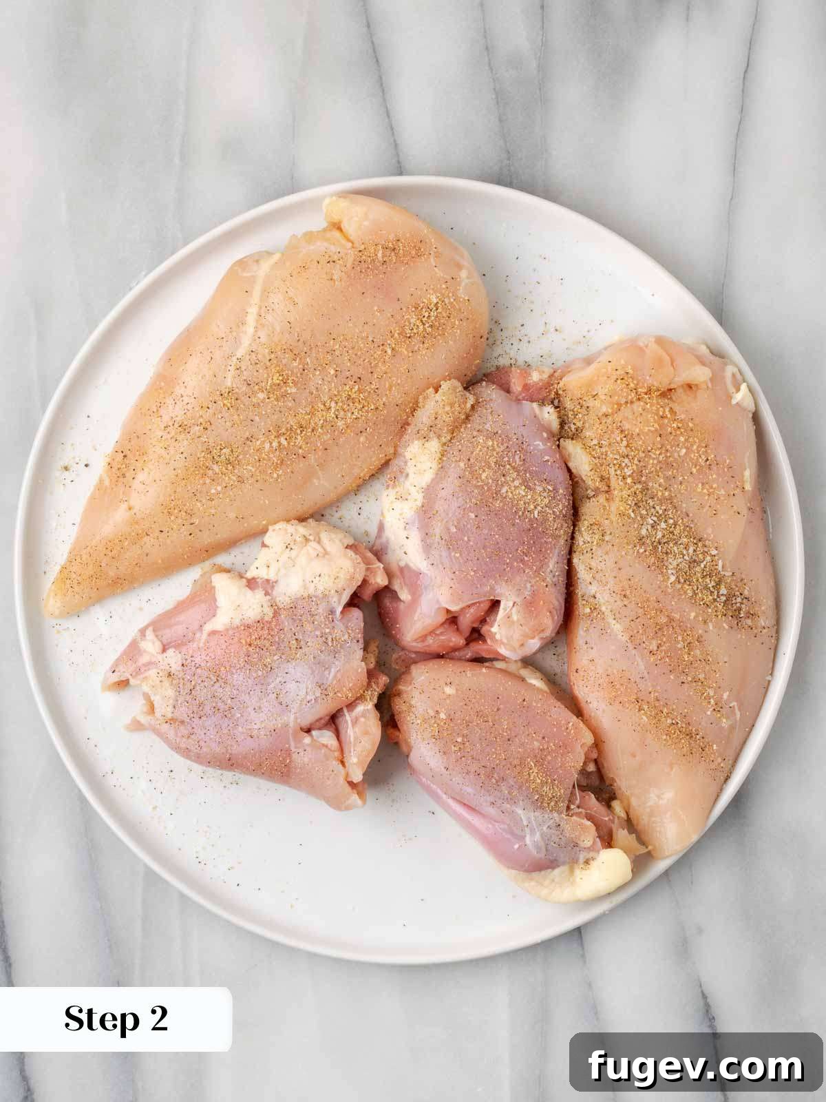 Perfect Backyard BBQ Chicken 9 seasoning chicken on white plate.