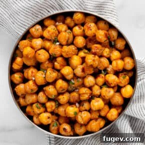 Crispy Sriracha Lime Chickpeas in a bowl, perfect for snacking or as a spicy side.
