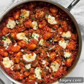 Baked gnocchi in a pan.