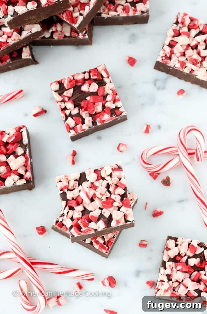 Effortless Dark Chocolate Peppermint Fudge Delight 4 Multiple pieces of Dark Chocolate Peppermint Fudge arranged on a serving plate, ready to be enjoyed or gifted.