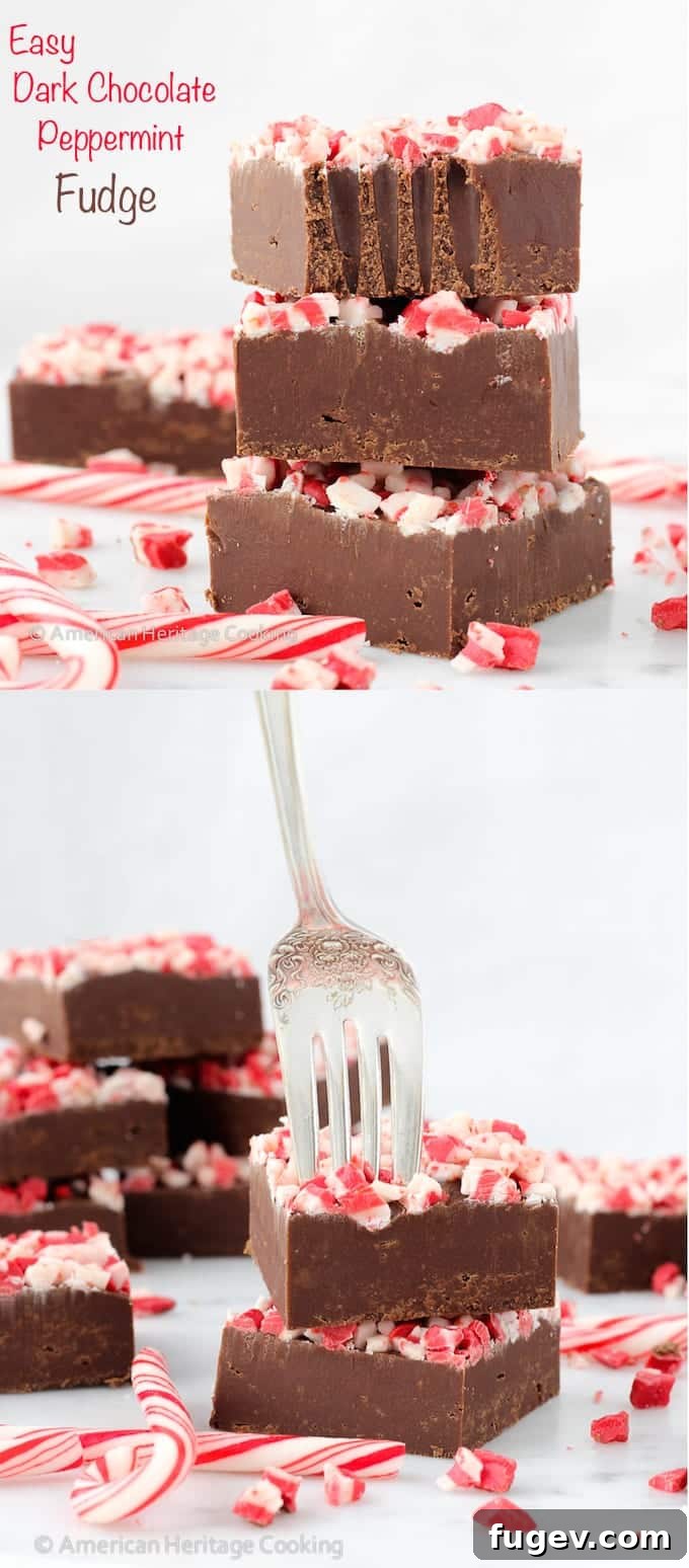Effortless Dark Chocolate Peppermint Fudge Delight 7 A large, beautifully cut block of Dark Chocolate Peppermint Fudge, ready to be sliced into individual servings.