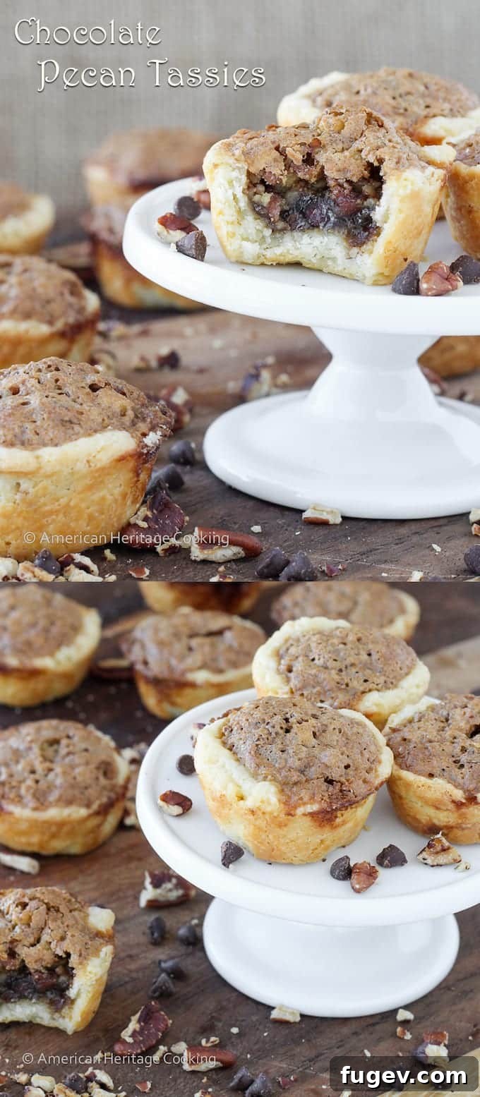 Decadent Chocolate Pecan Bites 7 Delicious Chocolate Pecan Tassies, a mini pecan pie dessert with a cream cheese crust, perfect for any occasion.