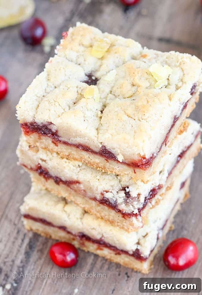 25 Deliciously Simple Christmas Cookies 42 stack of cranberry crumble bars.
