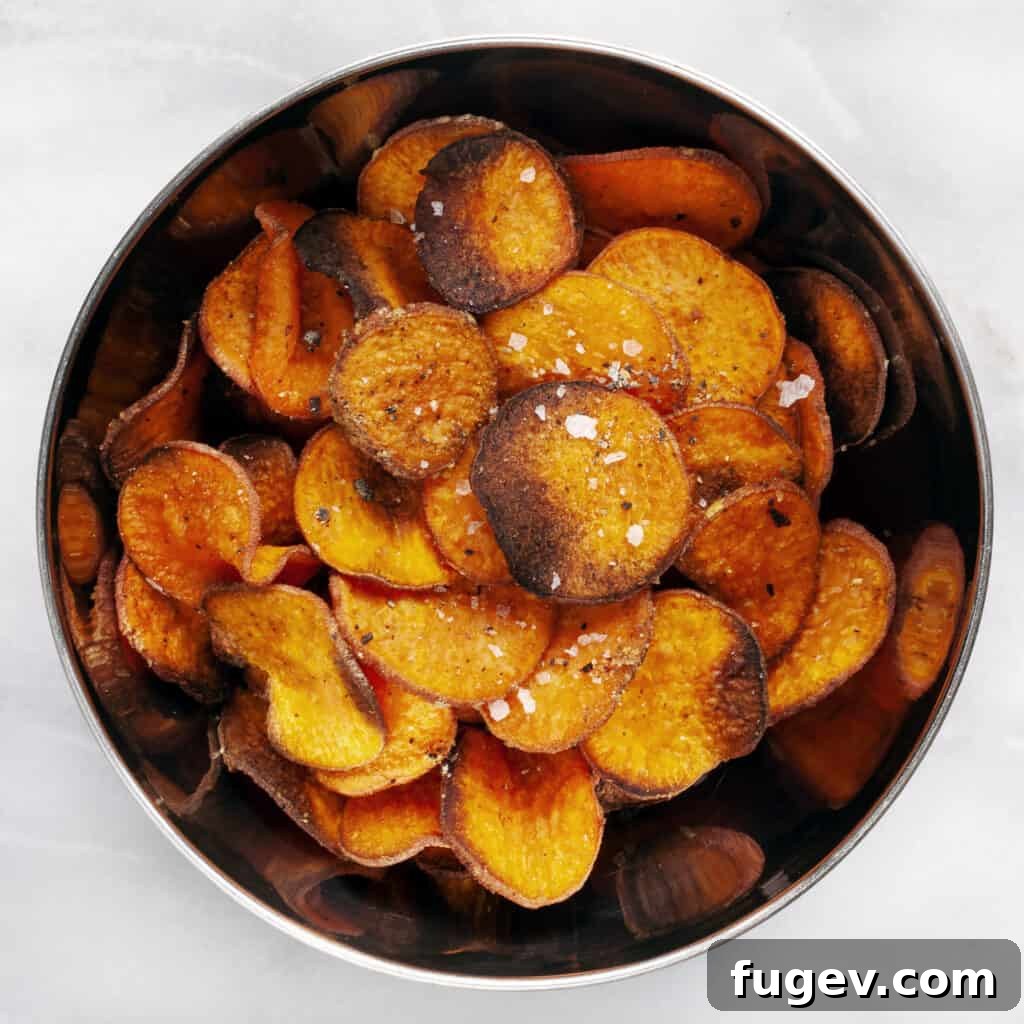 Crispy Baked Sweet Potato Chips 3 Close-up of crispy baked sweet potato chips