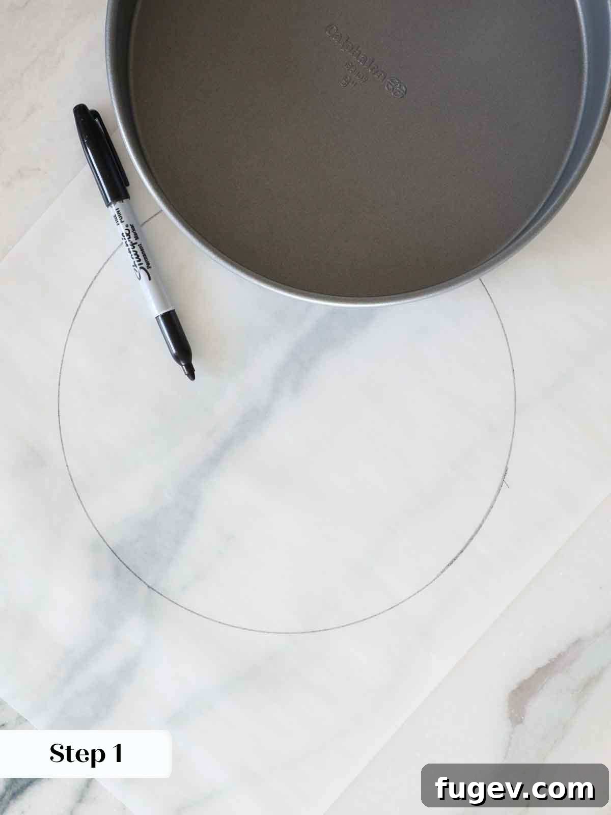 Zesty Mediterranean Olive Oil Cake 6 drawing circle on parchment for lining cake pans.