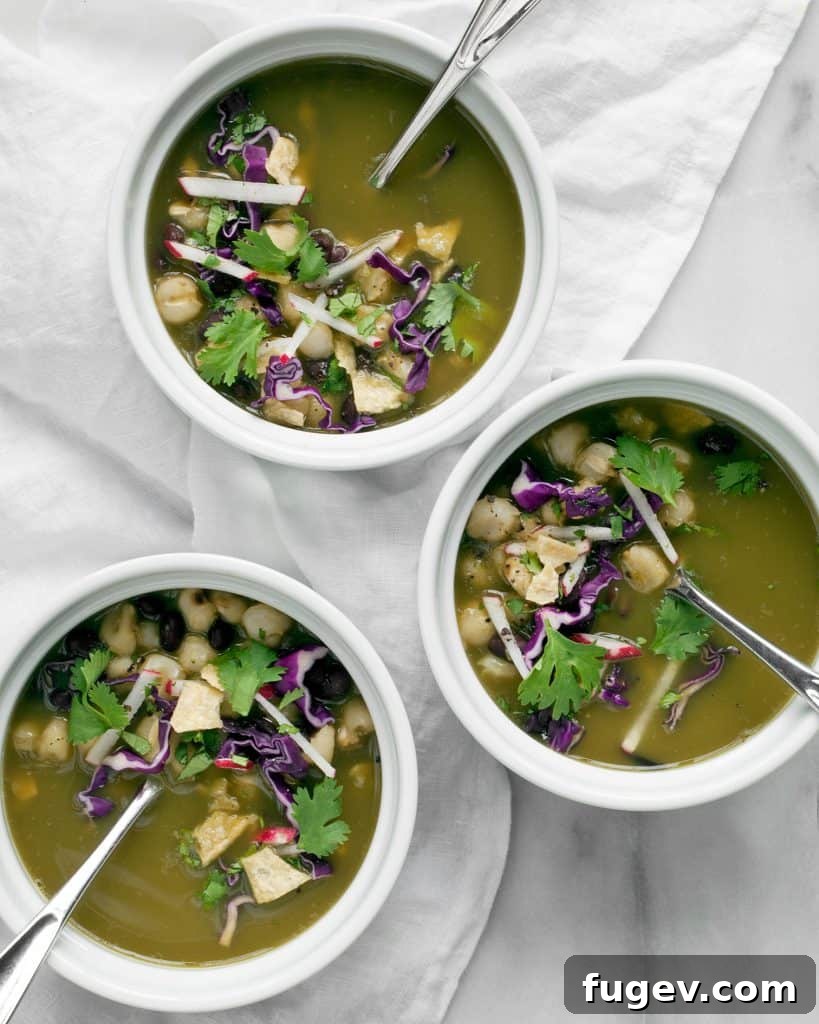 Soulful Green Chile Posole 3 Close-up of Green Chili Posole in a mug, showcasing texture