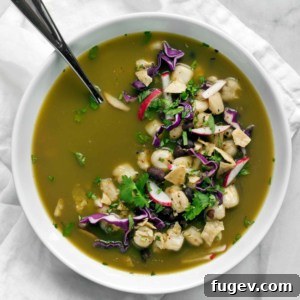 Green Chili Posole with garnishes