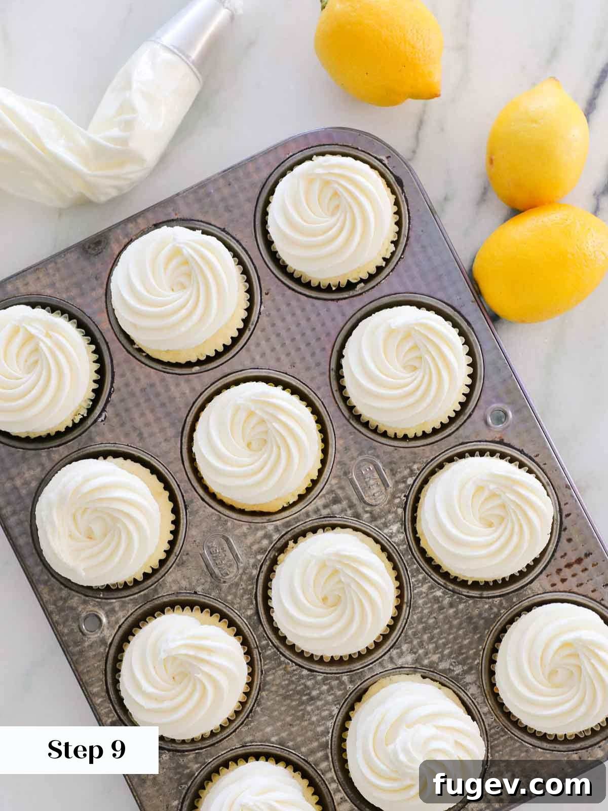 Zesty Lemon Delights 14 frosted lemon cupcakes with lemon buttercream frosting.