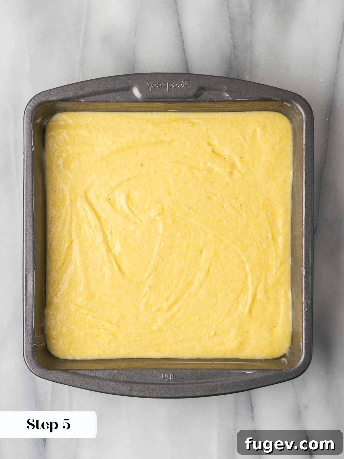 Sweet Cornbread Perfection 8 smooth cornbread batter in pan.