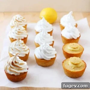 Lemon Meringue Cupcakes arranged neatly in three vertical rows, ready for enjoyment.