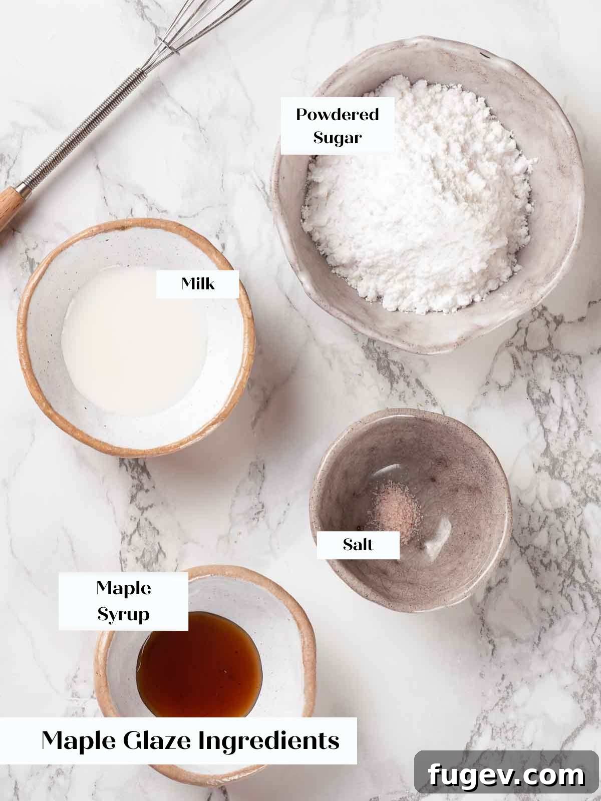Elegant Choux Doughnuts 5 maple glaze ingredients.