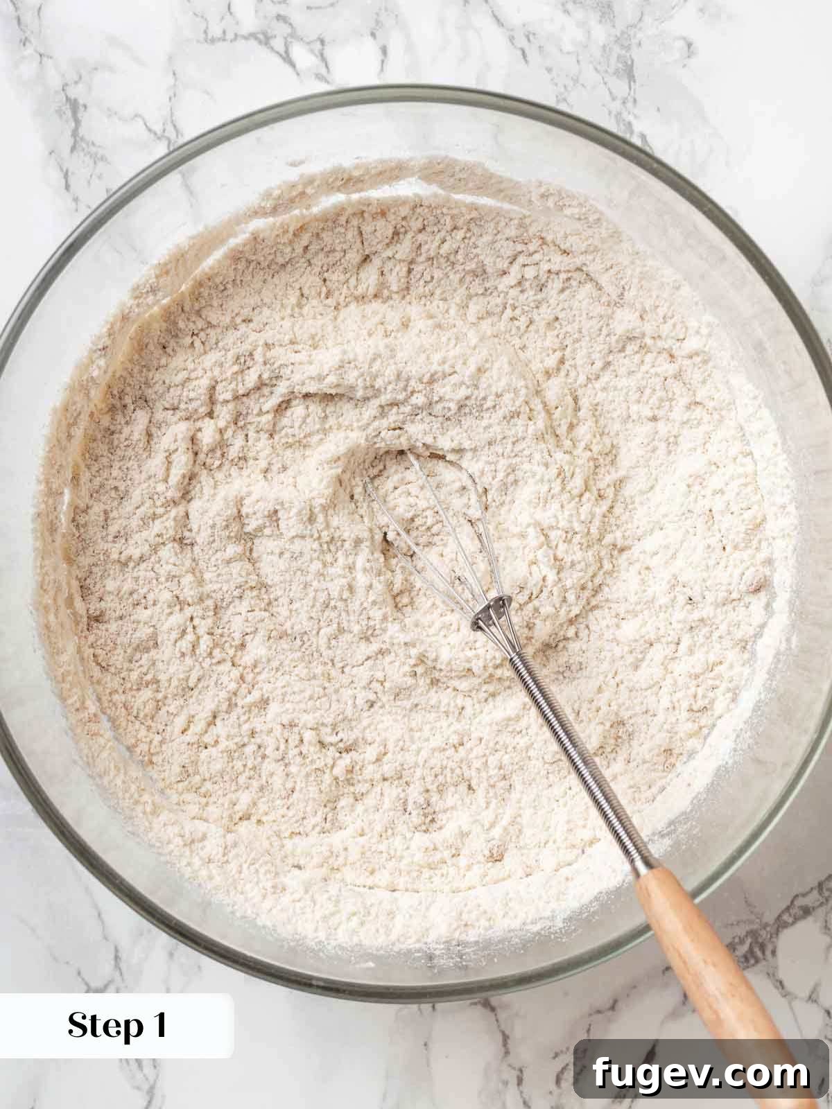Elegant Choux Doughnuts 7 whisking cruller dry ingredients.