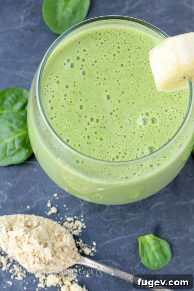 Guilt-Free Peanut Butter Banana Spinach Bliss 2 This low calorie peanut butter banana spinach smoothie recipe is easy and delicious! And the spinach? You won't even know it's there!