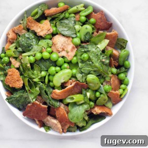 Fava Bean Pea Fattoush served in a large bowl