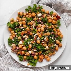 Green Goddess Chickpea & Kale Salad 5 Kale chickpea salad on a plate.