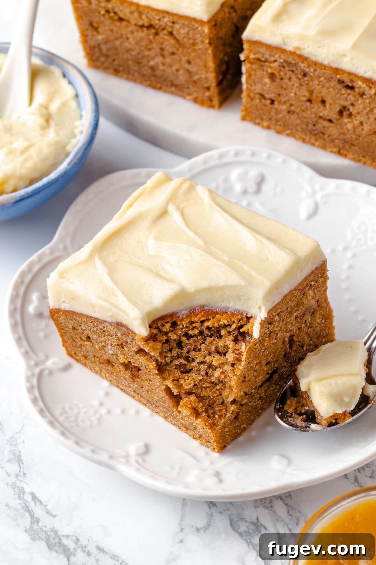 interior texture of brown butter applesauce cake.