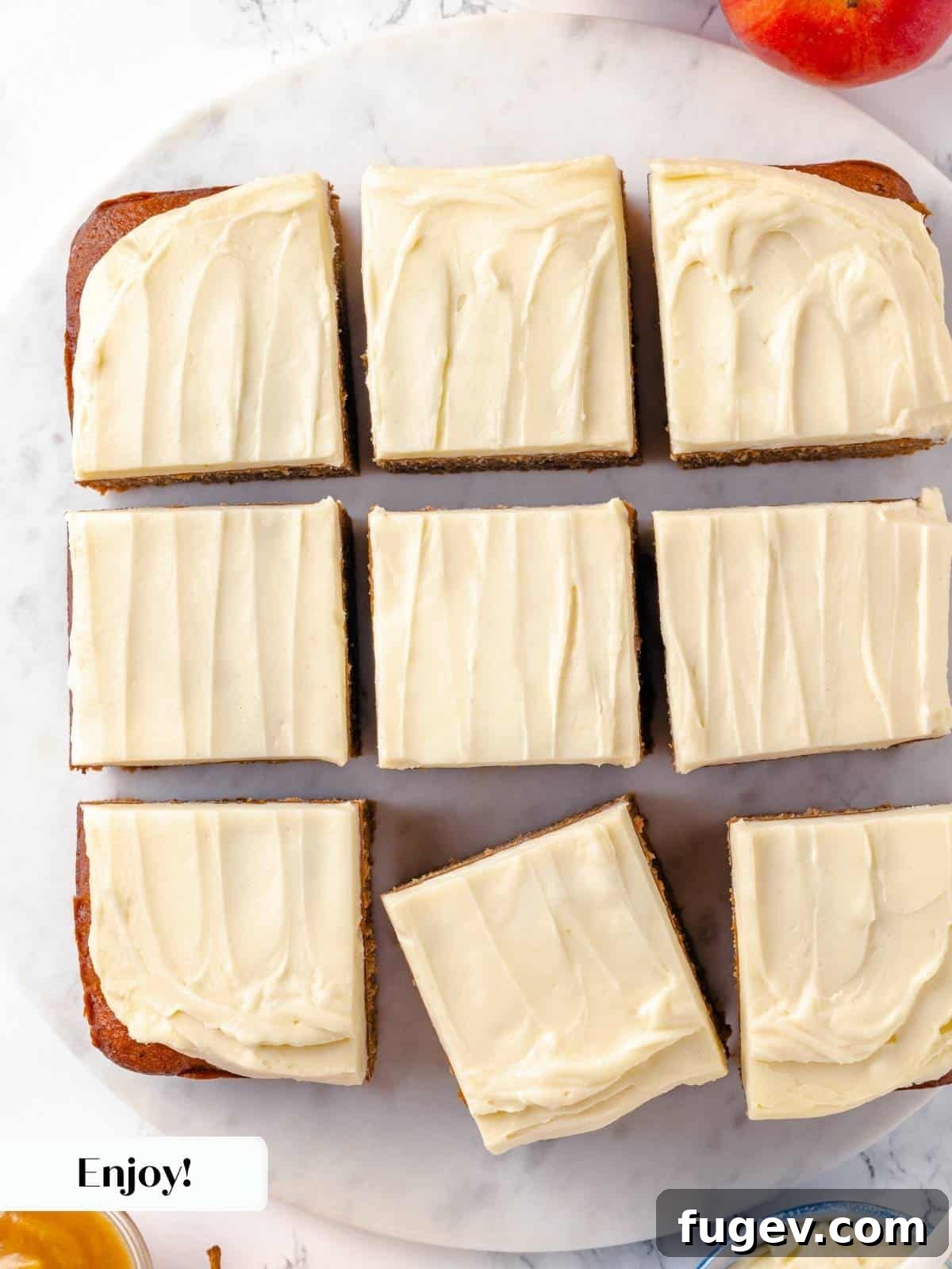 Freshly baked applesauce cake, fully prepared and ready to be served.