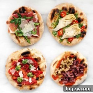 Grilled Antipasti Flatbreads with toppings.