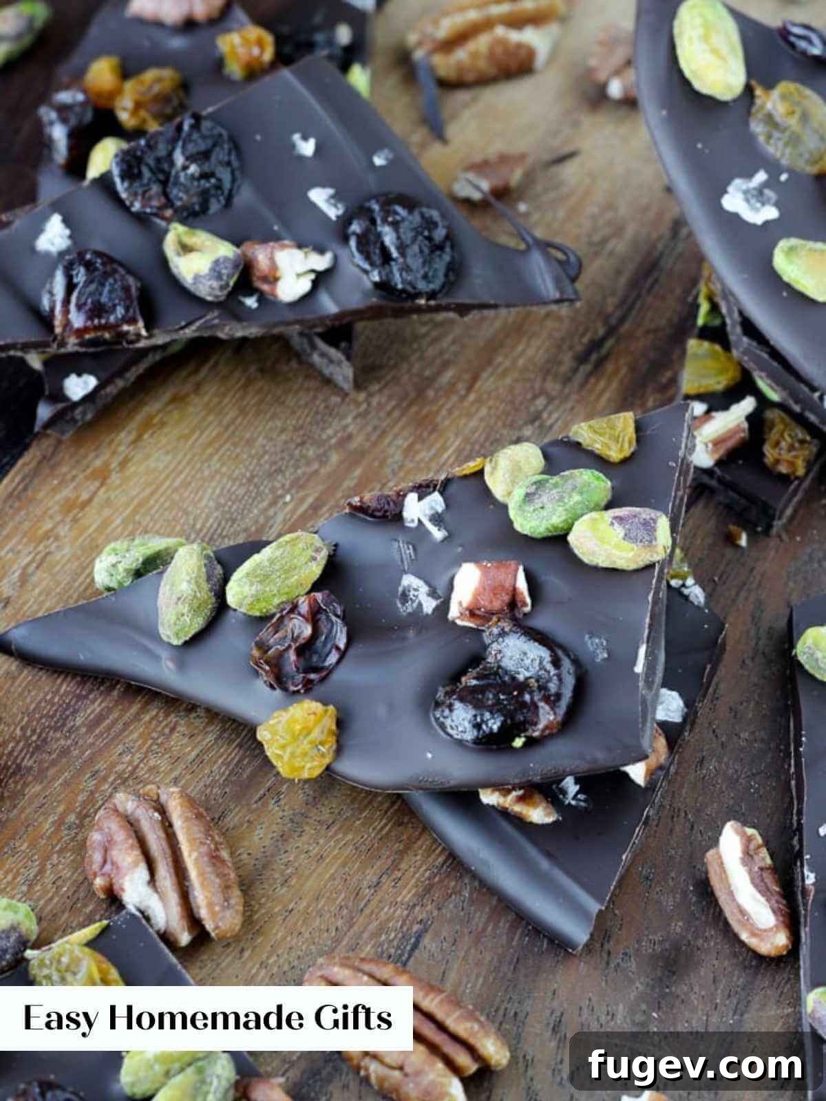 Gifts to Delight Any Home Cook 12 Handmade chocolate bark sprinkled with nuts and dried fruits, beautifully presented and perfect for a thoughtful, edible gift.