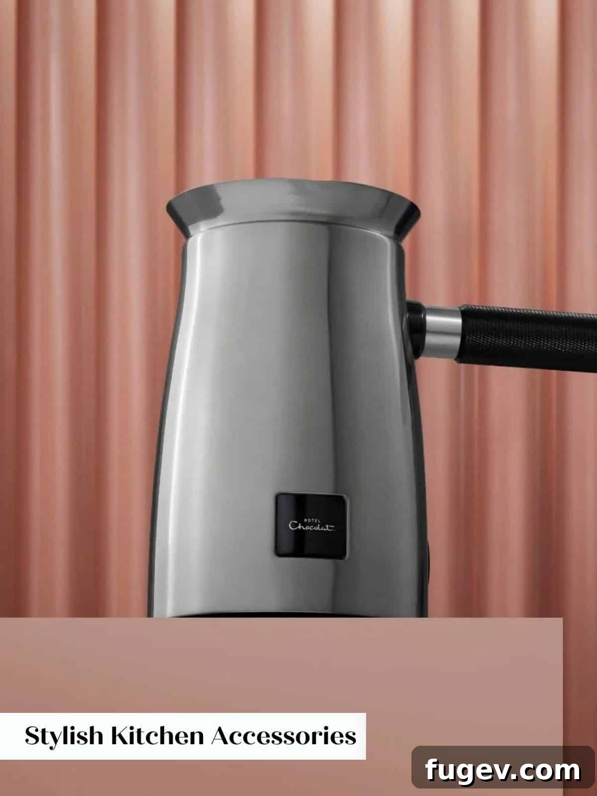 Gifts to Delight Any Home Cook 9 A sleek, modern Hotel Chocolat Velvetizer expertly brewing a deliciously creamy, rich cup of hot chocolate, positioned invitingly in a contemporary kitchen setting.