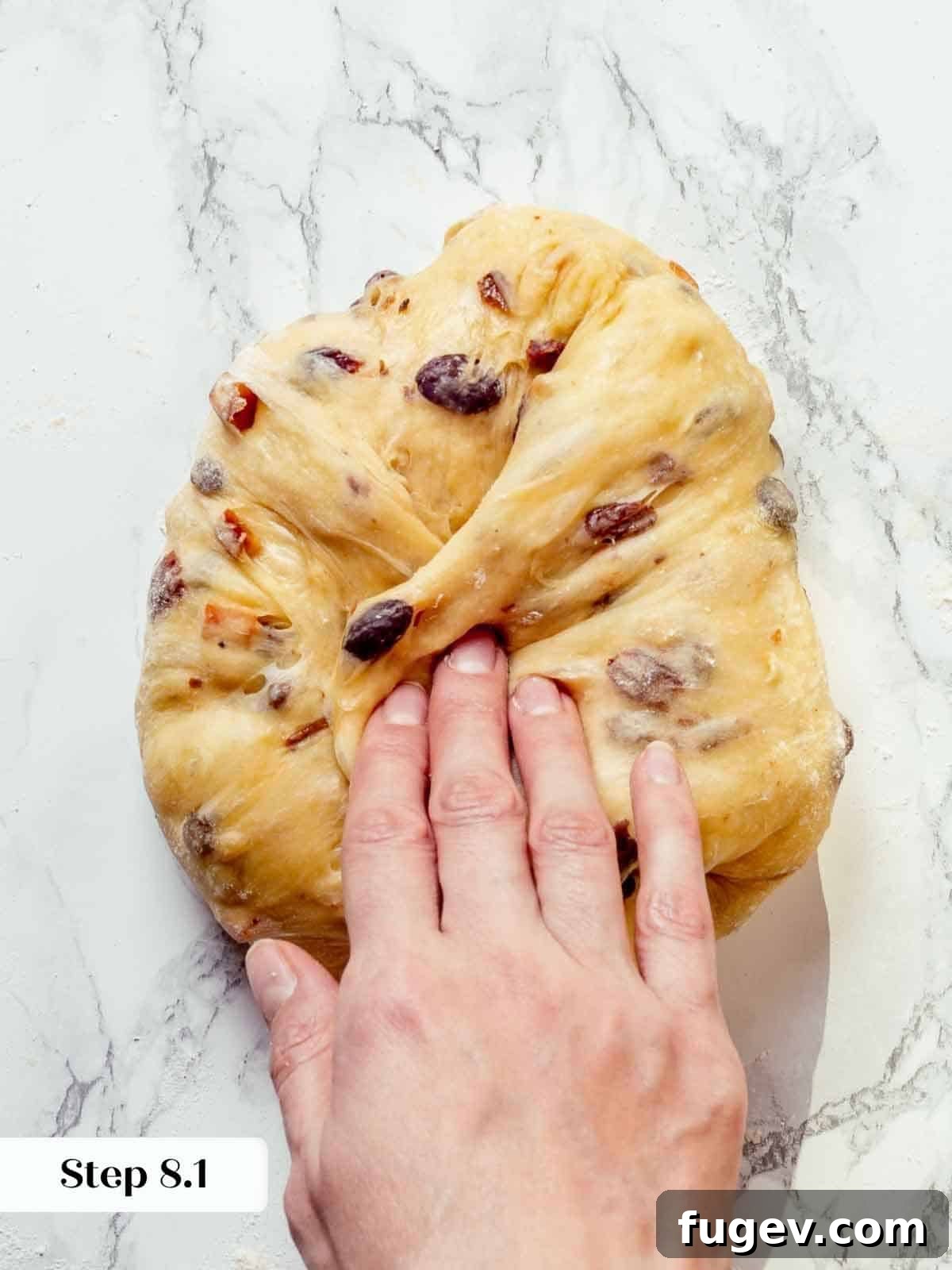 Traditional Italian Panettone 14 Panettone dough undergoing its final shaping with precise folds to create a strong structure for baking.