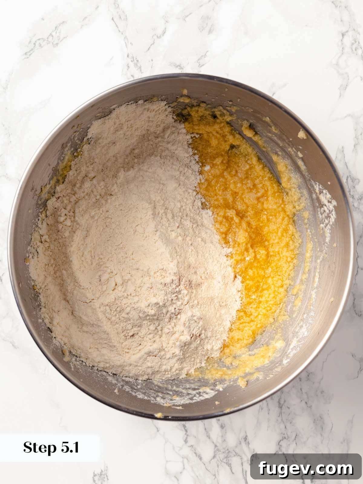 Old Fashioned Spiced Hermit Bars 11 Wet and dry ingredients in separate portions in a bowl, ready to combine.
