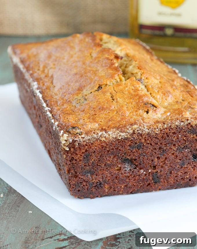 Nutty Brown Butter Rum Raisin Banana Bread 5 Close-up view of the perfectly browned, crunchy crust of the banana bread