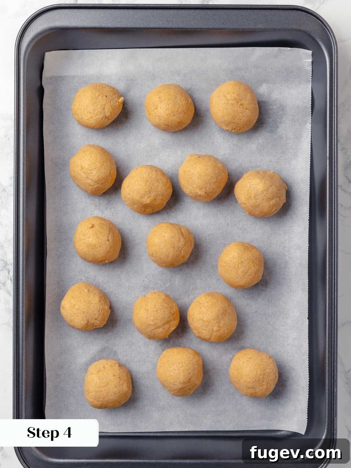 Chai-Spiced Sugar Cookies 13 Step 4 continuation: showing evenly portioned cookie dough balls.