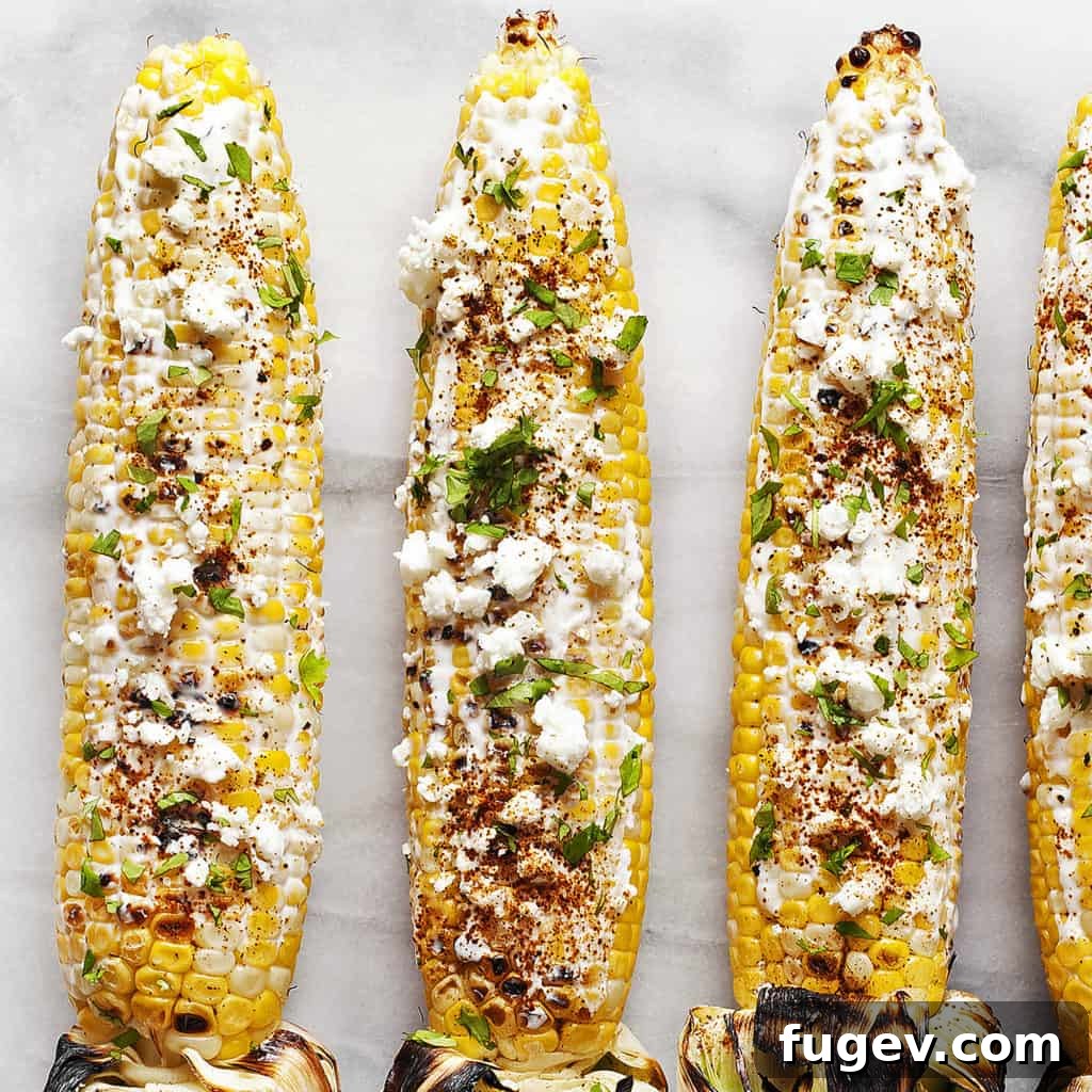 Smoky Chili-Lime Elote 4 Close-up of Mexican Street Corn with Cotija and Cilantro