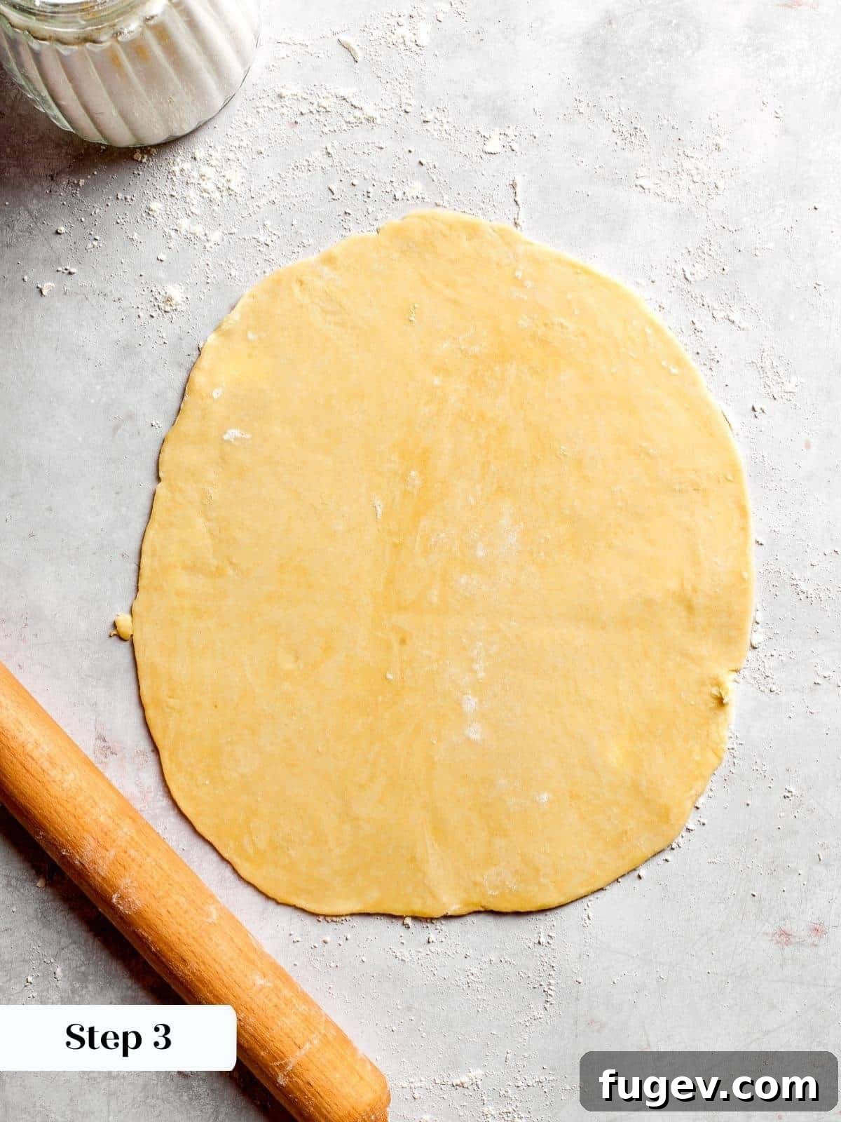 Rustic Italian Easter Pie 6 A perfectly rolled sheet of pie dough, prepared and ready to line the springform pan for the pizza rustica.