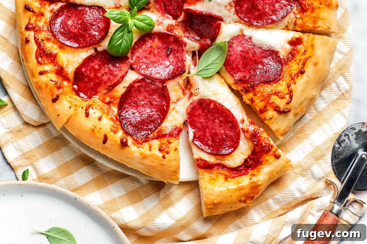 Zesty Pepperoni Delight 3 Close-up of crisp, golden-brown pizza crust edge.