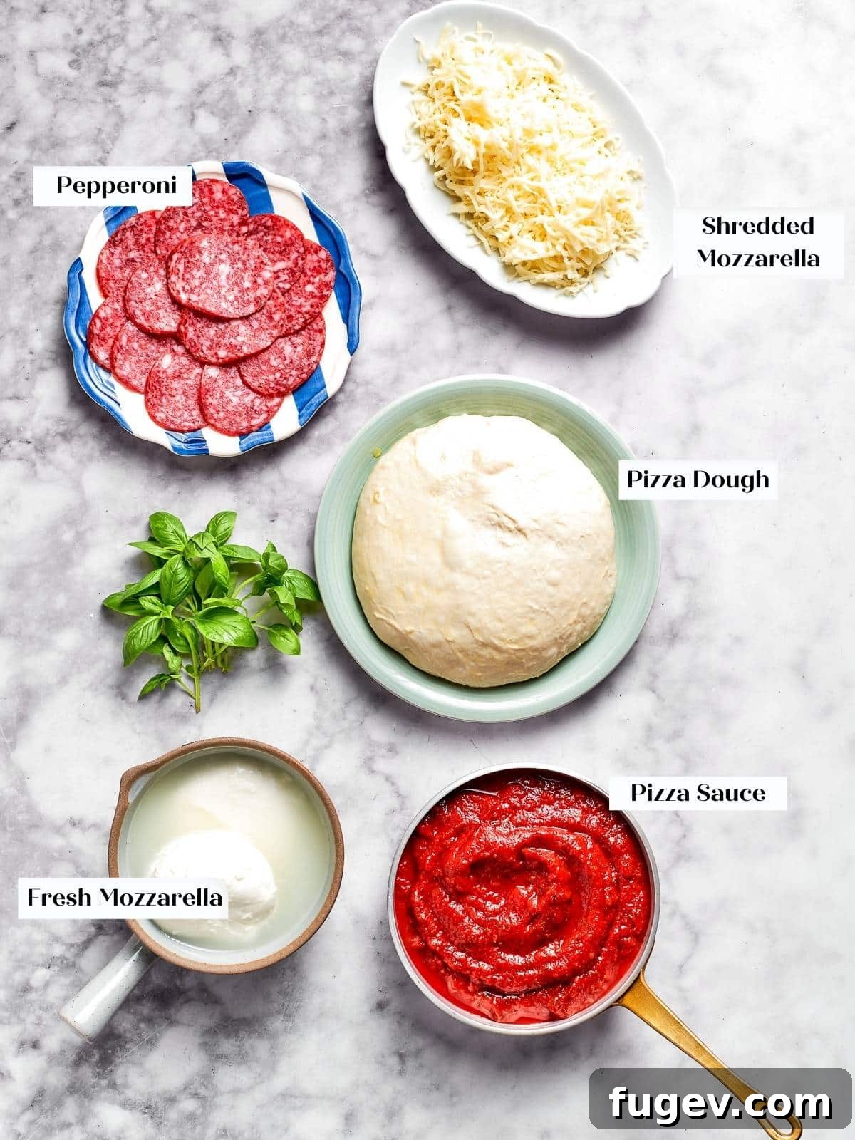 Zesty Pepperoni Delight 4 All pepperoni pizza ingredients displayed on the kitchen counter.