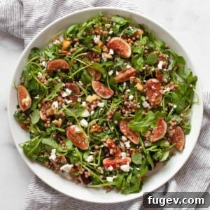 Mediterranean Fig, Chevre and Arugula Couscous Salad 6 A delicious plate of fresh fig salad with arugula, goat cheese, and couscous.