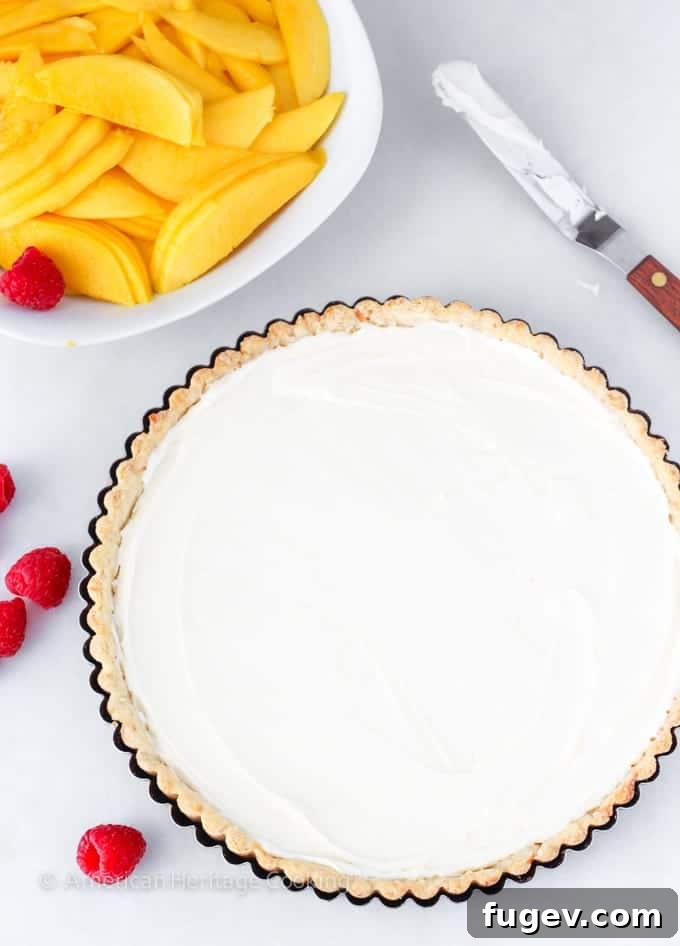 Tropical Mango Coconut Dream 5 A wide shot of the tropical Coconut Mango Tart, showcasing its sunny appeal.