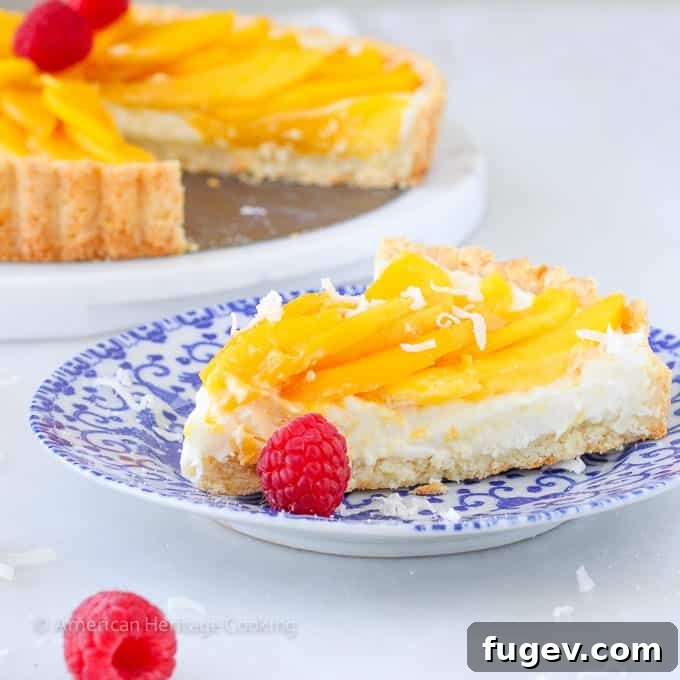 Tropical Mango Coconut Dream 6 Another appealing view of the Coconut Mango Tart, ready to be served.