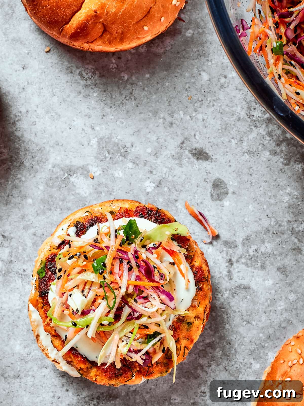 Wholesome Crunchy Broccoli Slaw 7 Tangy sesame broccoli slaw layered over a juicy burger for a crunchy, refreshing topping.