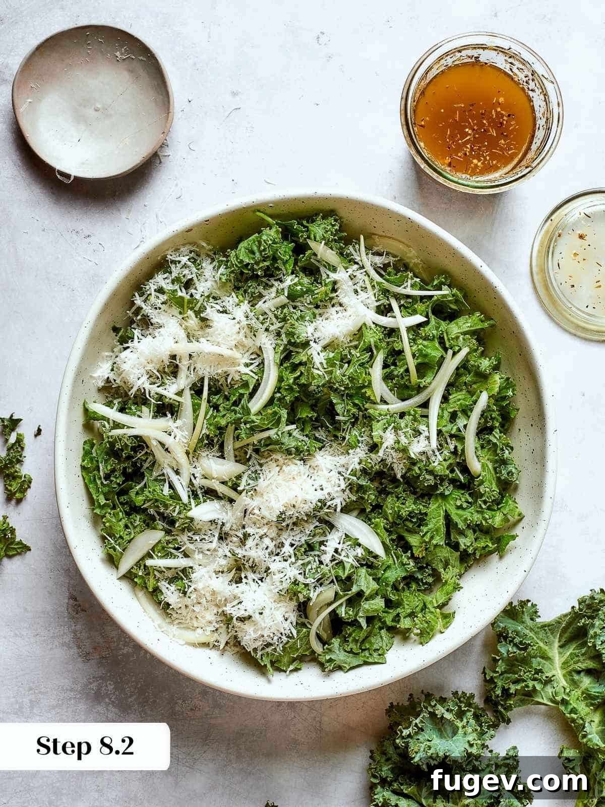 Vibrant Tuscan Kale Delight 13 Fresh parmesan cheese added to Tuscan kale salad for a salty, rich finishing flavor, enhancing the overall taste.