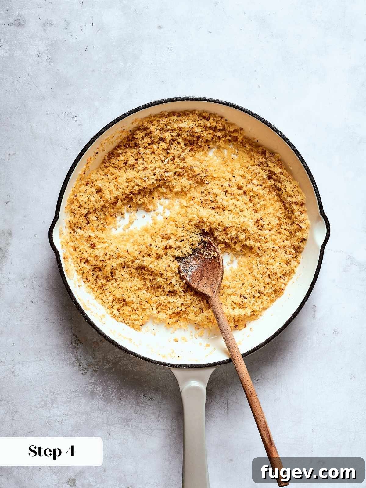 Vibrant Tuscan Kale Delight 10 Golden toasted breadcrumbs finished in a skillet for Tuscan kale salad topping, perfectly crispy.