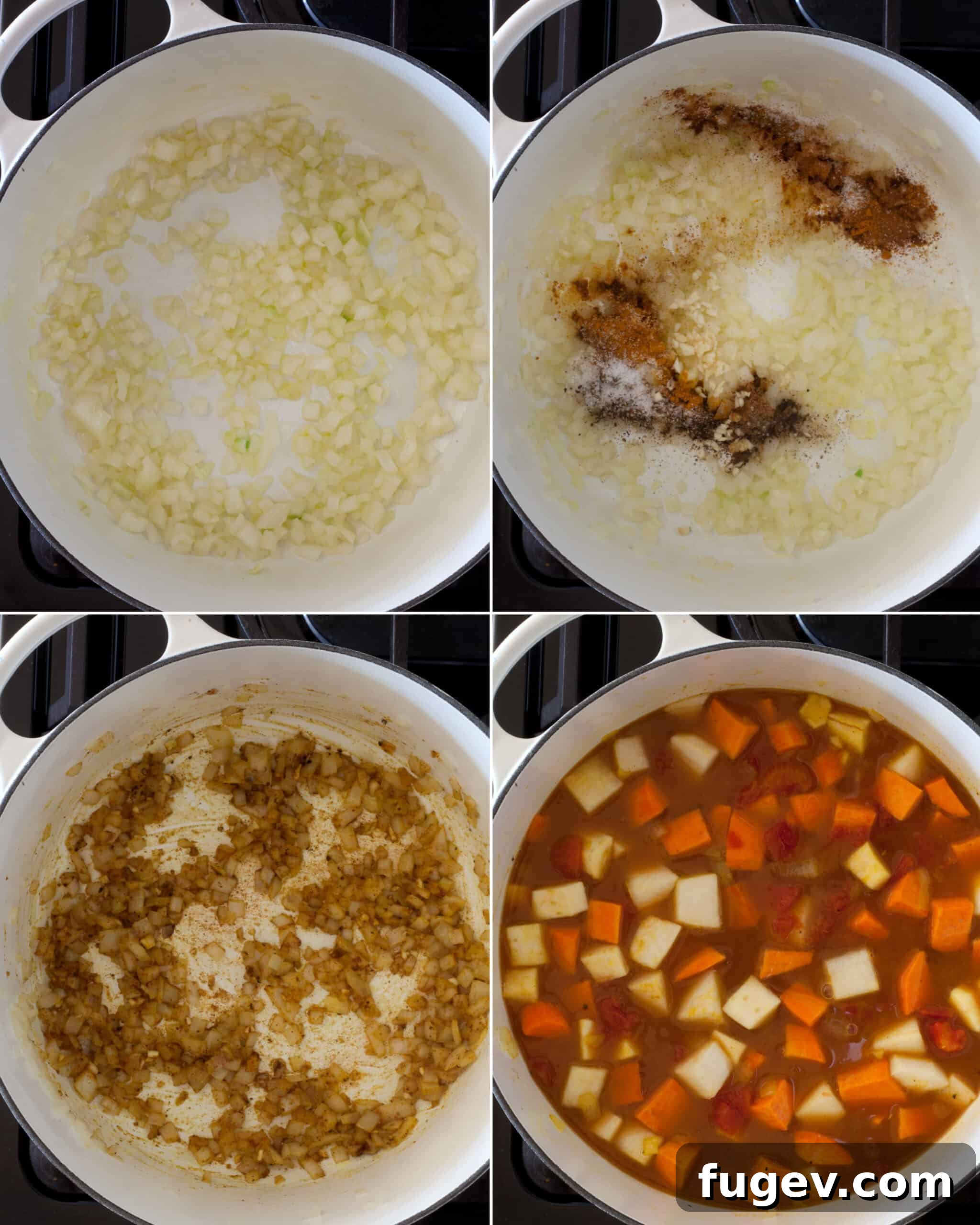 Spiced Root Vegetable Tagine 5 Steps showing how to make a vegetable tagine