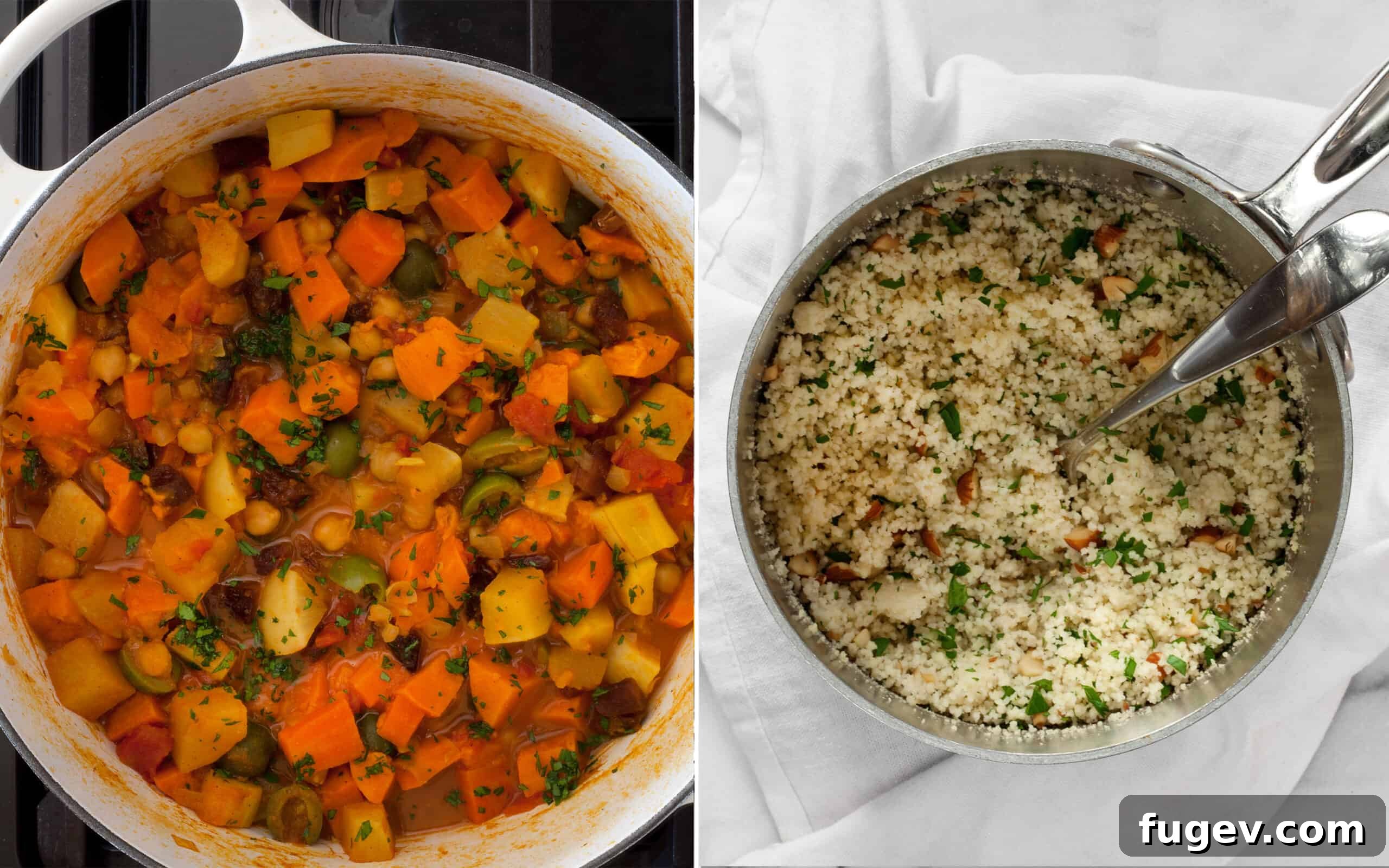 Spiced Root Vegetable Tagine 6 Vegetable tagine on the stove with couscous in a pot