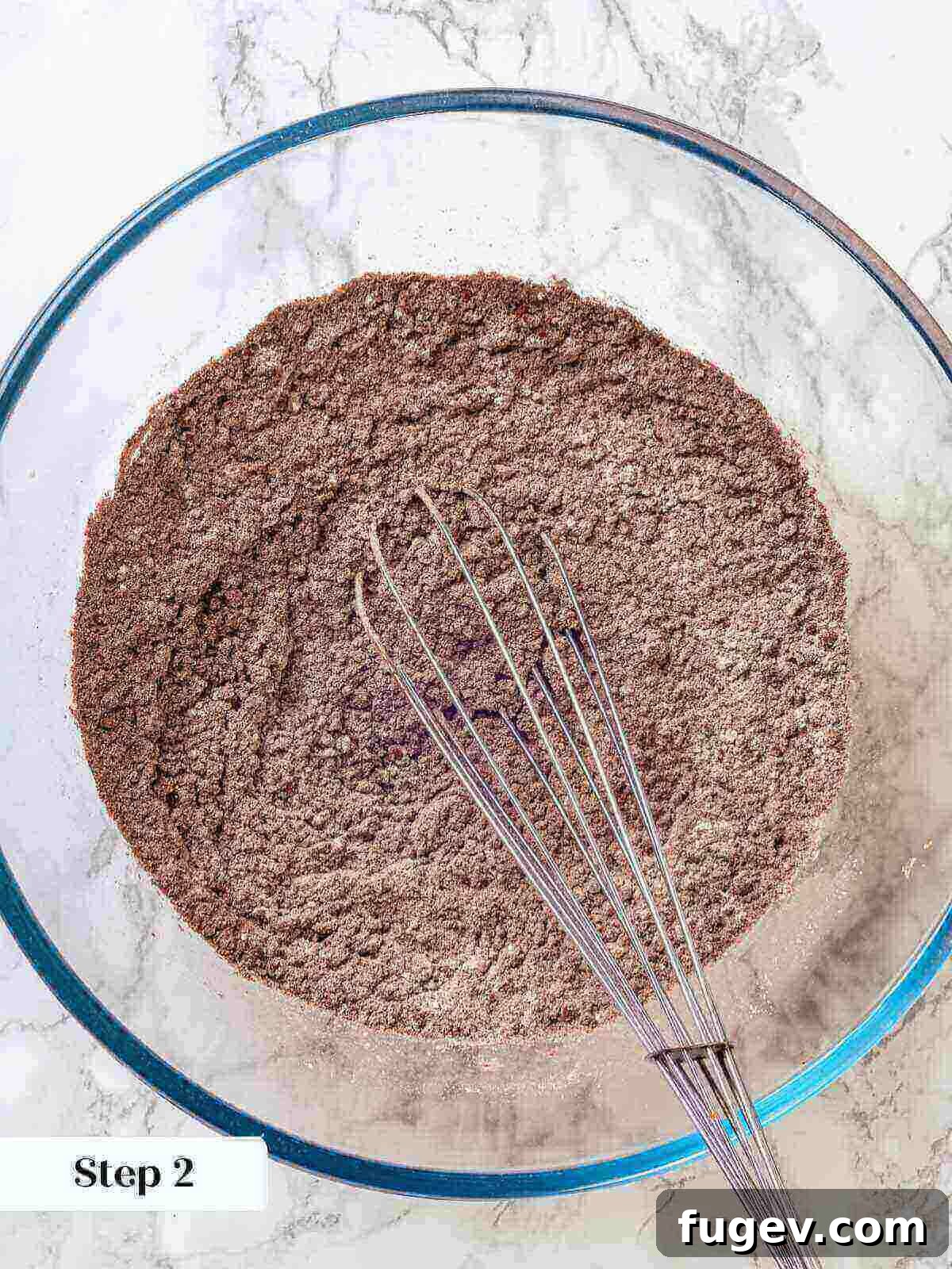 Fudgy Banana Brownies 5 Whisking together flour, cocoa powder, and salt for the banana brownies.
