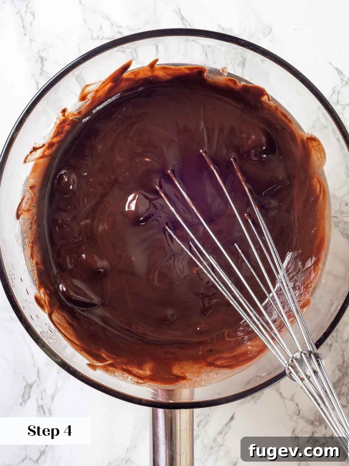 Fudgy Banana Brownies 6 Melting semi-sweet chocolate and butter in a heatproof bowl over a simmering pot of water.