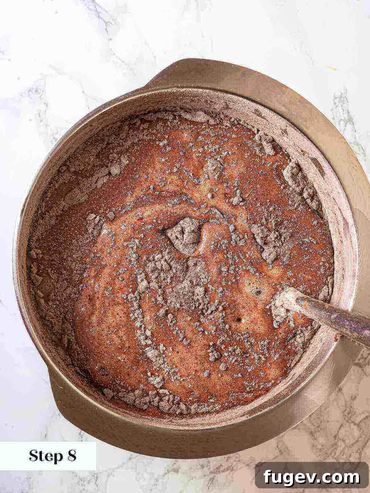 Fudgy Banana Brownies 9 Gently folding the sifted flour and cocoa powder mixture into the brownie batter.