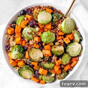 Harvest Wheat Berry Bowl with Roasted Sweet Potatoes and Brussels Sprouts 5 Wheat Berry Salad with Brussels Sprouts & Sweet Potatoes