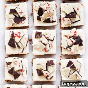 No-Bake Peppermint Bark Gingersnap Bars, a festive holiday treat.